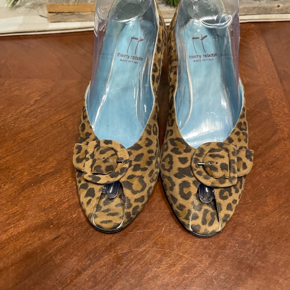 THIERRY RABOTIN Peeptoe Pumps Leopard Suede Heels Shoes ITALY - Picture 2 of 10